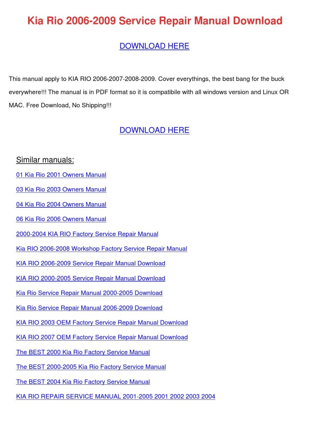 Picture of: Kia Rio   Service Repair Manual Downl by MaryMcclung – Issuu